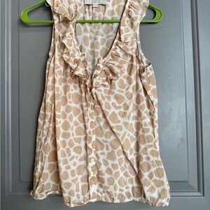 LOFT Petites Beige and White Blouse